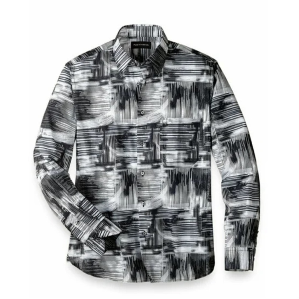 Paul Fredrick Black White Cotton Multi Abstract Casual Print Men’s XL NWT